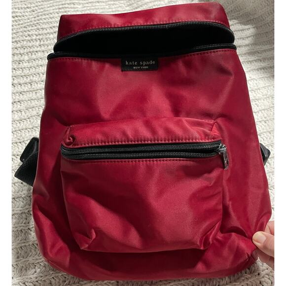 Kate Spade Mini Backpack Nylon Red Black Straps Retro 90s Y2K Zippered Pouches - Picture 2 of 12